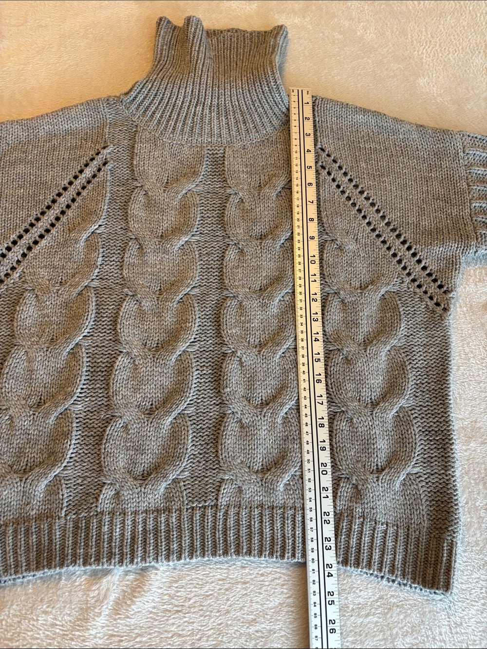York & Hudson Gray Cable Knit Turtleneck Sweater Women’s L EUC - Picture 7 of 8